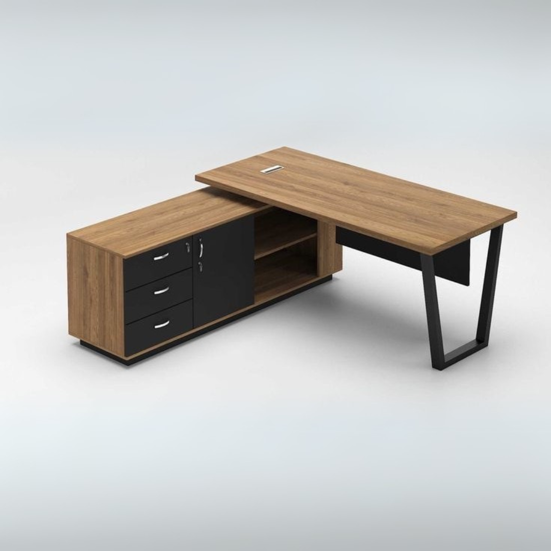 Desk | Wooden & Black | 160 x 160 x 75 | DE22