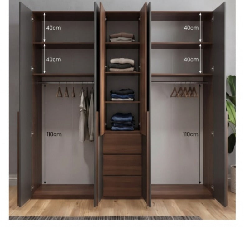 Wardrobe | Wooden & Grey | 200 x 50 x 200 | WD11
