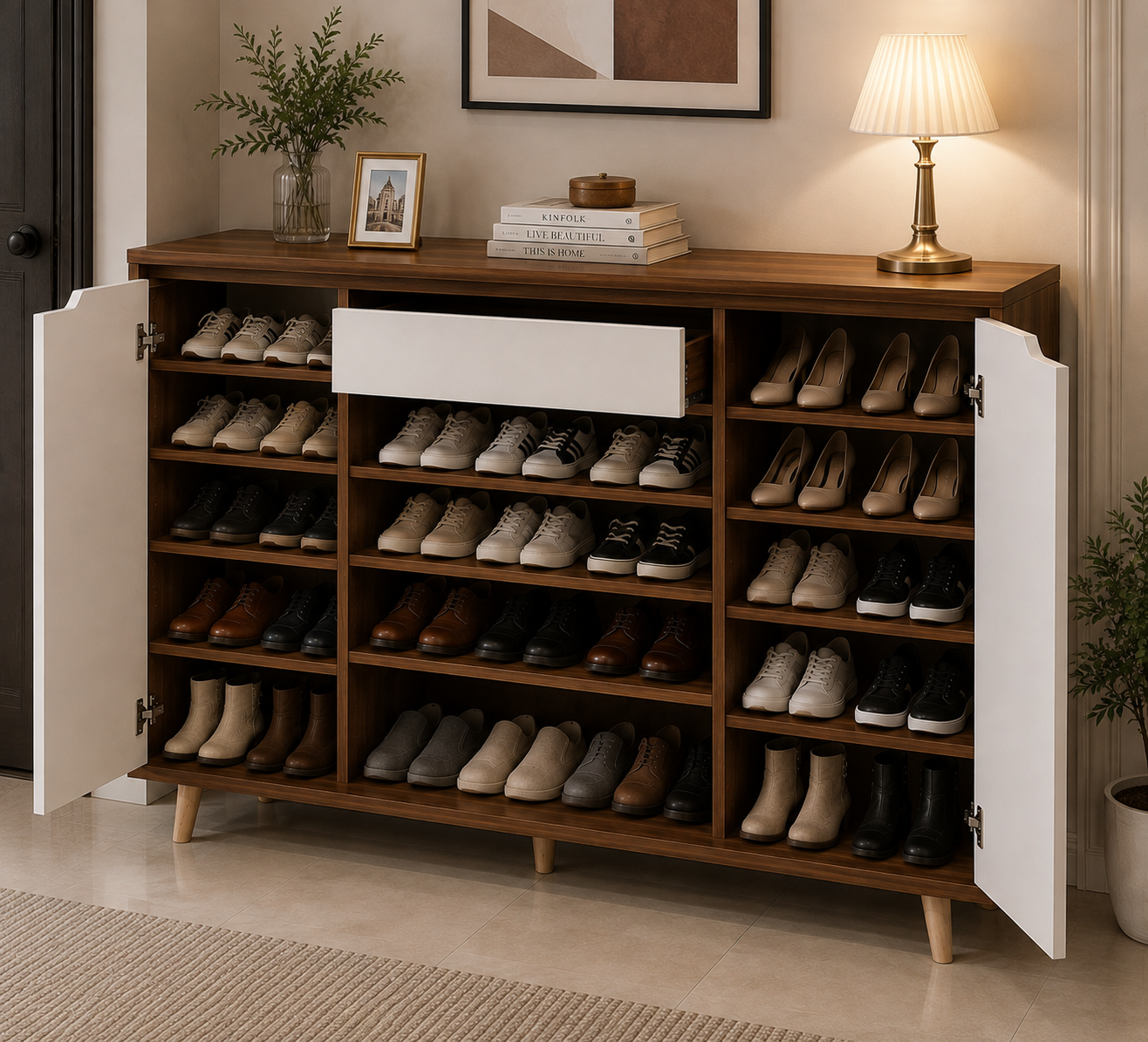 Shoe closet | White & wooden | 140 x 40 x 100 | Su25