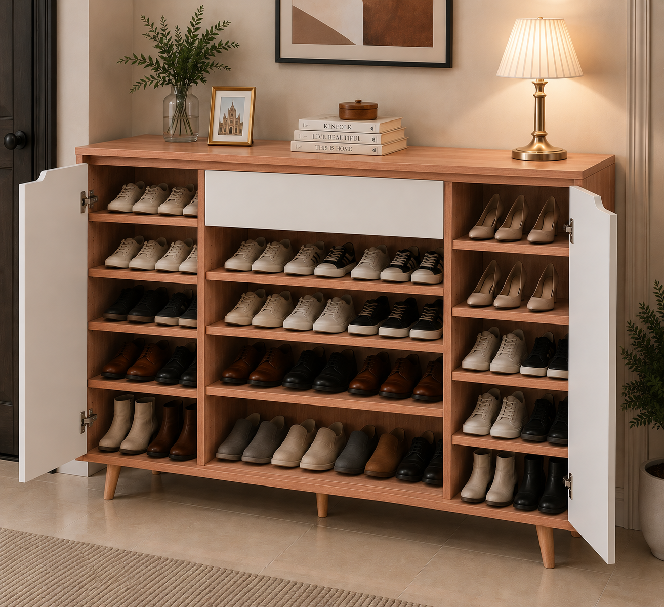 Shoe closet |White & Wooden| 140 x 40 x 100 | Su1
