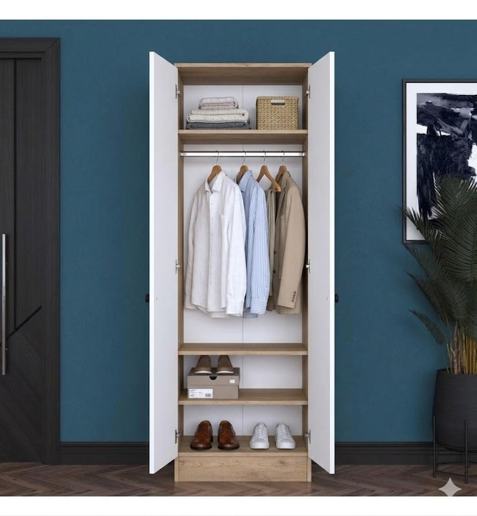 Wardrobe | Wooden & White | 80 x 50 x 220 | WD42