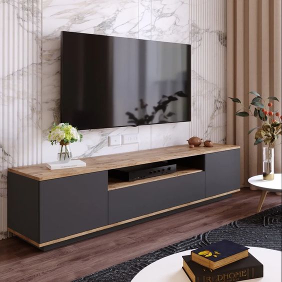 Tv Unit | Black & wooden| 180 x 30 x 40 | Tv2