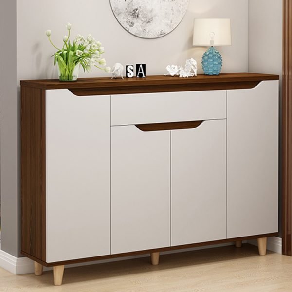 خزانة أحذية | أبيض وخشبي | ١٤٠ × ٤٠ × ١٠٠ | Su25