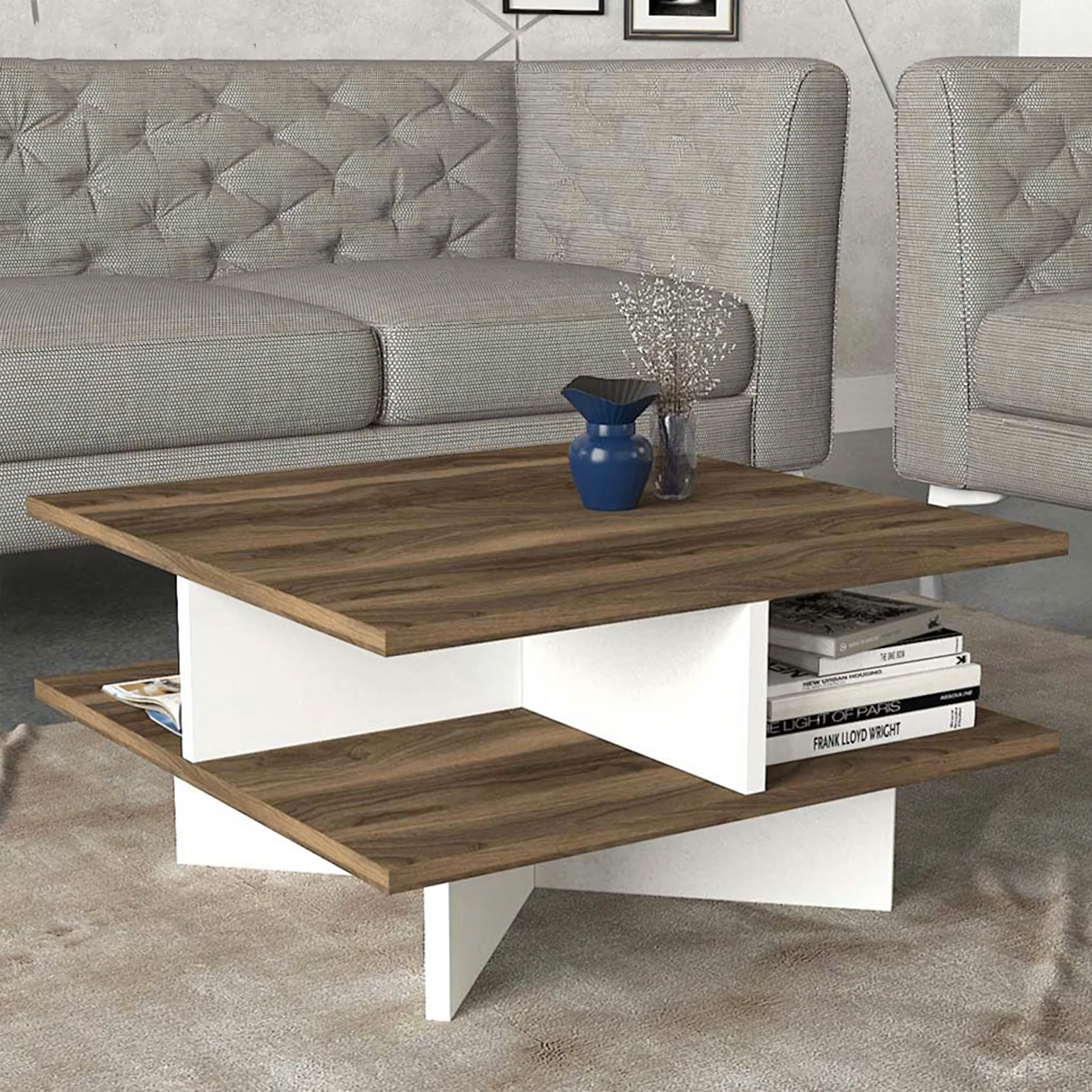 Table Unit | White & Wooden | 80 x 80 x 40 | TA75