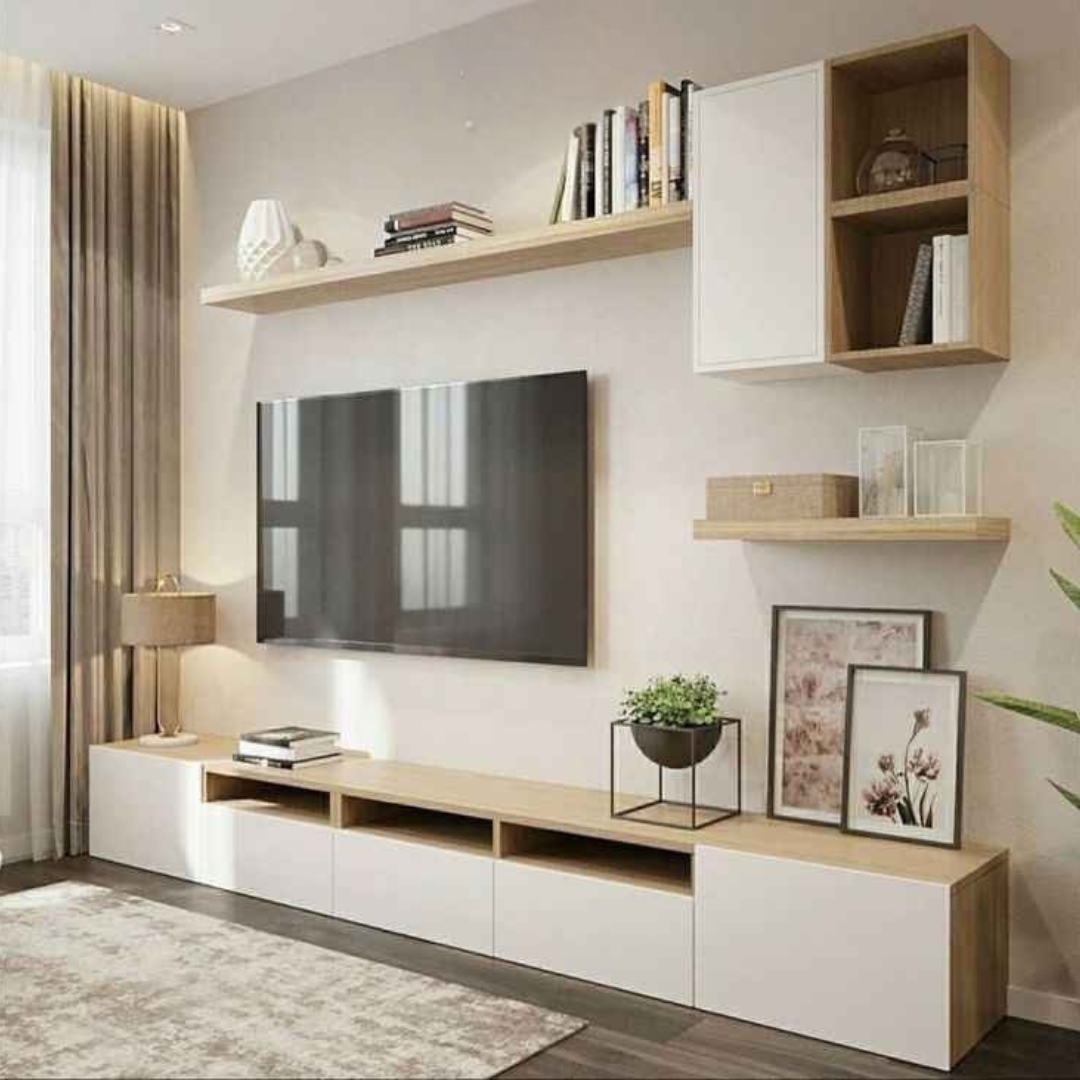 Tv Unit | White & wooden| 220 x 40 x 40 | Tv48