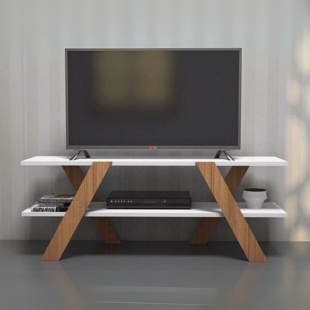 Tv Unit | White & wooden| 120 x 30 x 50 | Tv6